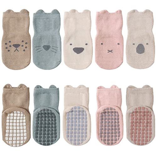 Fedmois 5Er Pack Baby Kleinkinder Abs Rutschfeste Socken Sneaker Socken Tiermotive Baumwolle, Mehrfarbig, 1-3 Jahre