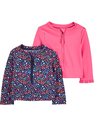 Simple Joys By Carter'S Baby-Mädchen 2-Pack Hooded Rashguards Rash Guard Shirt, Marineblau Floral/Rosa, 3 Jahre (2Er Pack)