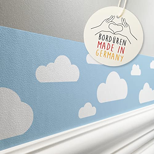 Lovely Label Bordüre Selbstklebend Wolke Blau - Wandbordüre Kinderzimmer Babyzimmer Mit Wolken - Wandtattoo Schlafzimmer Junge – Wanddeko Baby Kinder