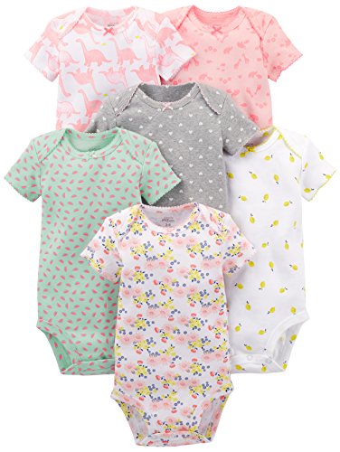 Simple Joys By Carter'S Baby Mädchen 6-Pack Short-Sleeve Bodysuit Body, Mehrfarbig/Dinosaurier/Floral/Früchte/Herzen/Waldtiere, Frühchen (6Er Pack)