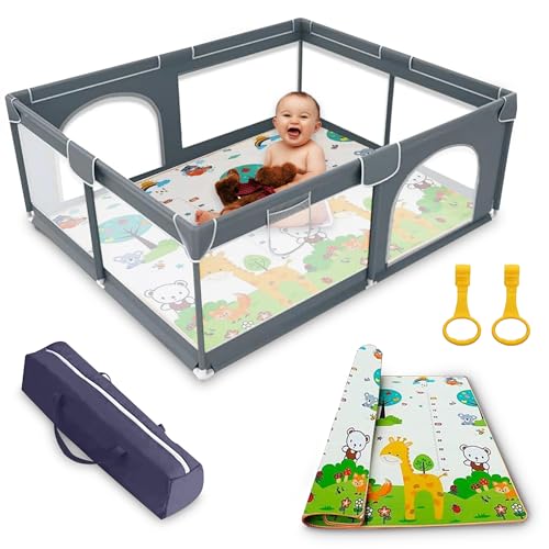 Everykip® Laufstall Baby 120X120Cm, Laufgitter Baby Mit Atmungsaktivem Netz, Baby Laufstall Mit Reißverschlusstür, Kinder Laufgitter, Kleines Laufstall Dunkelgrau