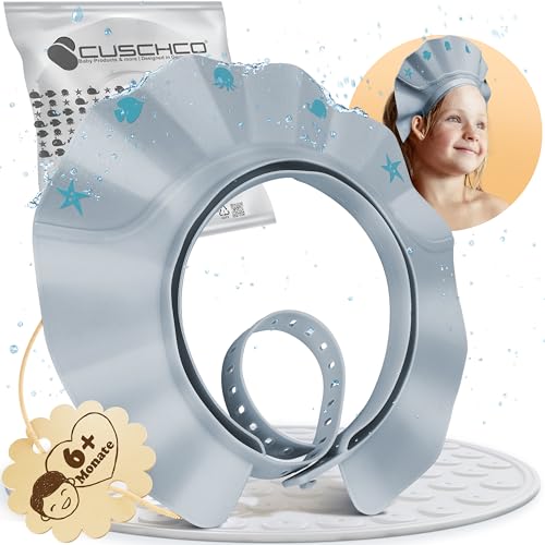 Cuschco® Duschhaube Kinder - Blau - Extrem Wasserdicht Bei Angenehmen Komfort - Haarwaschhilfe Kinder Mit Extra Leichter Verschlusstechnik