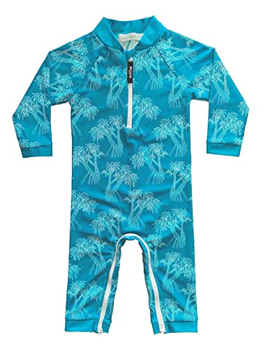 Wevswe Baby Junge Badeanzug Upf 50+ Uv-Schutz Rash Guard Mit Schritt Reißverschluss Sonnenanzug Palme Blau Neugeborenen 6-12 Monate