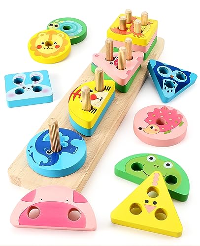 Royouzi Montessori Spielzeug Ab 1 2 3 Jahre, Sortier- Und Stapelspielzeug Aus Holz Für Kleinkinder, Pädagogisches Sensorisches Spielzeug Für Baby-Jungen &Amp; Mädchen, Farberkennung Formsortierer