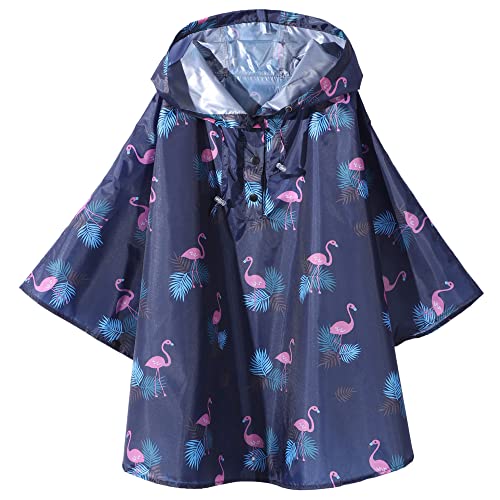 Regenbekleidung Kinder Mädchen Jungen Regenponcho Wasserdicht Rain Poncho Blauer Flamingo L 122/128