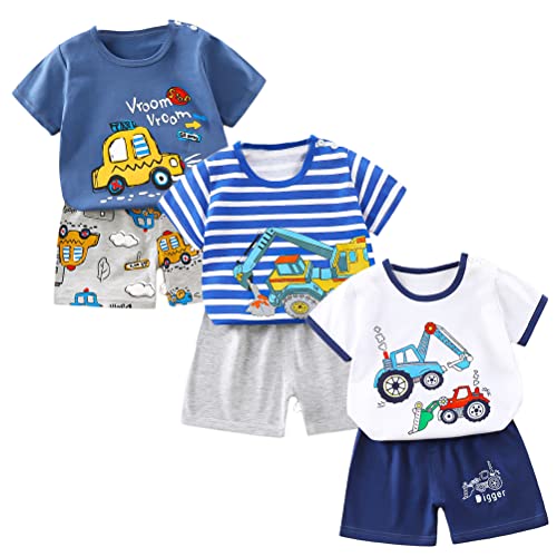Xm-Amigo Baby Jungen 3Er Set Kurzarm Shorts T-Shirts Halbarm,6Er Pack （Mit Schulterschnalle,Packungsgröße: 55/80）