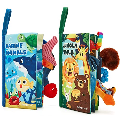 Hahaland Babybuch Baby Stoffbuch - 2 Stück Buch Spielzeug 0 Monate - 3D Bilderbuch Fühlbuch Knisterbuch Ab 0 3 6 Monate, Quiet Book Geschenk Für Jungen Mädchen