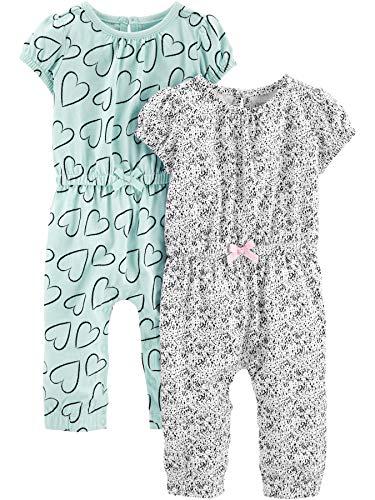 Simple Joys By Carter'S Baby Mädchen 2-Pack Fashion Jumpsuits Overall, Minzgrün Herzen/Weiß Punkte, 3-6 Monate (2Er Pack)