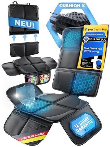 Seven Waves [Vergleichssieger] - Seat Guard Pro® – All In One Kindersitzunterlage Mit 12 Jahren Garantie – Mehrfach Ausgezeichnet – Sitzschutz Auto (Schwarz)