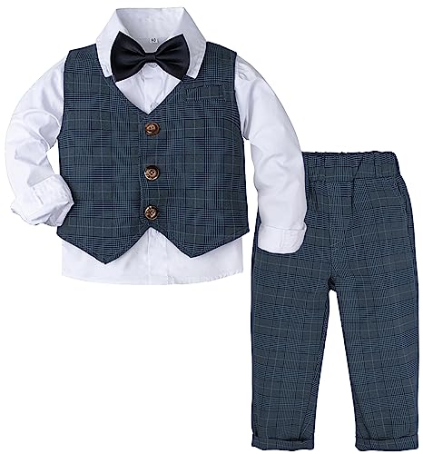 Mintgreen Baby Anzug Junge, Kleinkind Taufe Outfit Gentleman Kleidungsset Lange Ärmel Shirt, Marine, 4-5 Jahre, 120
