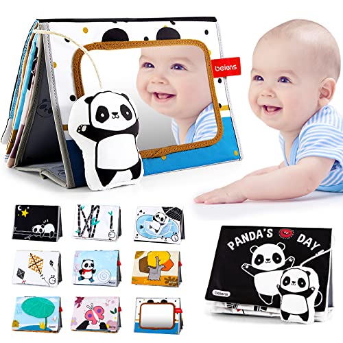 Beiens Baby Spiegel Spielzeug Mit Knisterbuch, Panda Mit Schwarz Weiss Spielzeug Baby 0 3 6 Monate, Faltbarer Kontrast Spielzeug Baby Für Neugeborenen Geschenk