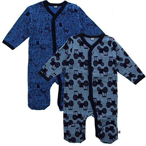 Pippi Jungen Pippi 2Er Pack Baby Schlafanzug Mit Aufdruck, Langarm Füßen Schlafstrampler, Blau (Blue 725), 104 Eu