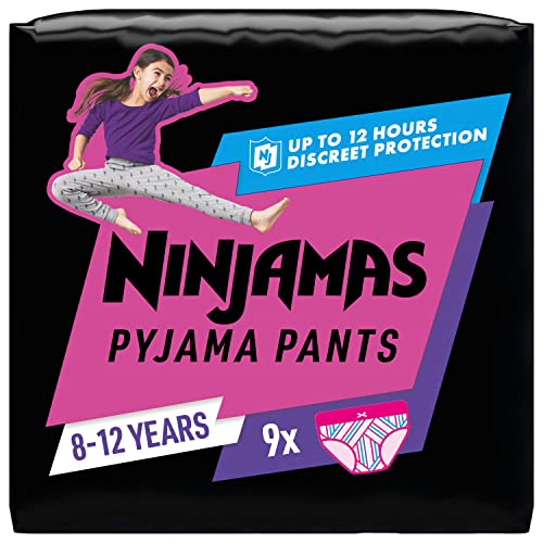 Ninjamas Absorbierende Nachthöschen Für Mädchen, 9 Pyjamahöschen, 8-12 Jahre, 27-43Kg, Auslaufschutz Für Die Ganze Nacht