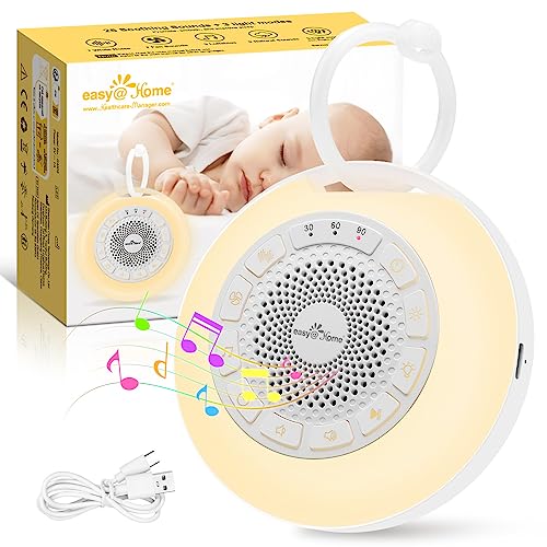 Easy@Home White Noise Machine: Tragbare Einschlafhilfe Babys Mit Weißem Rauschen | Nachtlicht | 26 Beruhigende Schlaflieder &Amp; Naturgeräusche | 3 Timer-Einstellungen | 7 Bunte Beleuchtung &Amp; Usb
