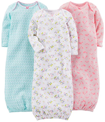 Simple Joys By Carter'S Baby-Mädchen 3-Pack Cotton Sleeper Gown Infant-And-Toddler-Nightgowns, Blau Enten/Rosa Tier/Weiß Floral, 0-3 Monate (3Er Pack)